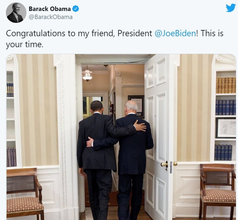 Cựu tổng thống Barack Obama chúc mừng tân tổng thống Joe Biden
