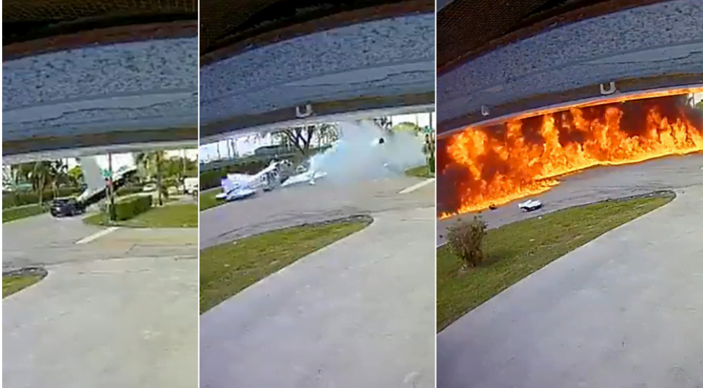 Horrifying moment the plane crashed into the car, exploded into a fireball