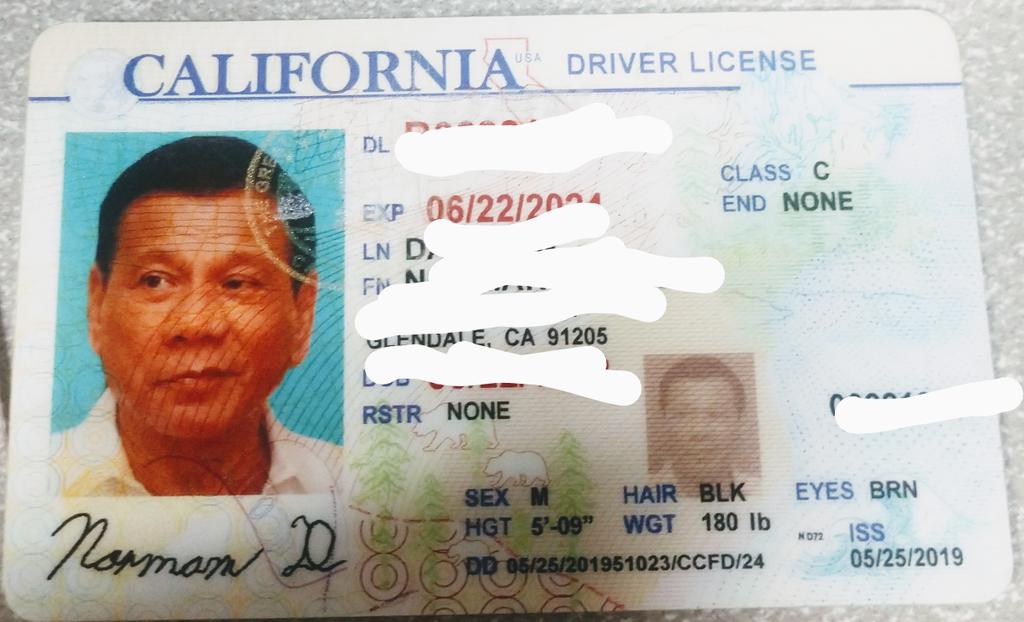 USA: The driver uses a photo of the President of the Philippines as a fake driver's license