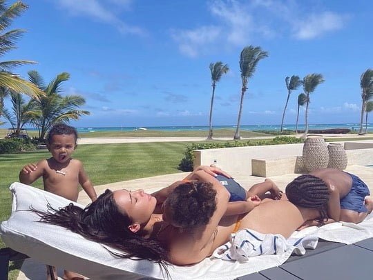 Kim Kardashian poses in a tiny bikini on vacation with kids after divorce from Kanye West