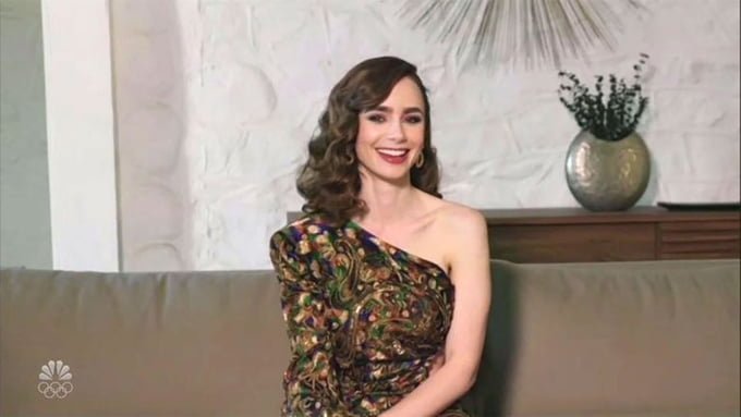 Lily Collins Wore In A Bold Saint Laurent One-Shoulder Dress At The 2021 Golden Globes