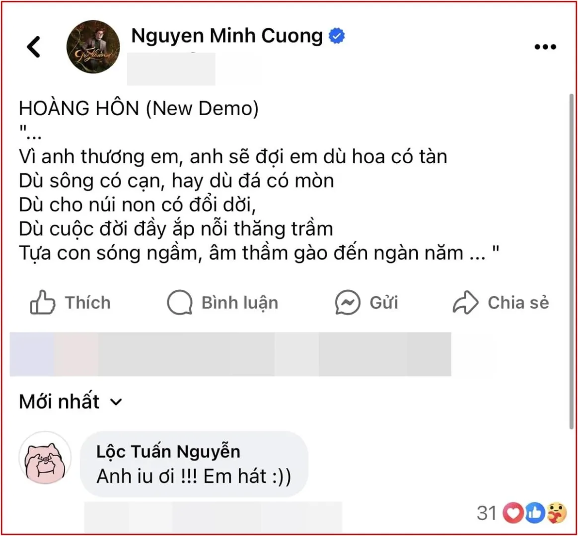 Tin nhắn của Hoài Lâm và nhạc sĩ Nguyễn Minh Cường